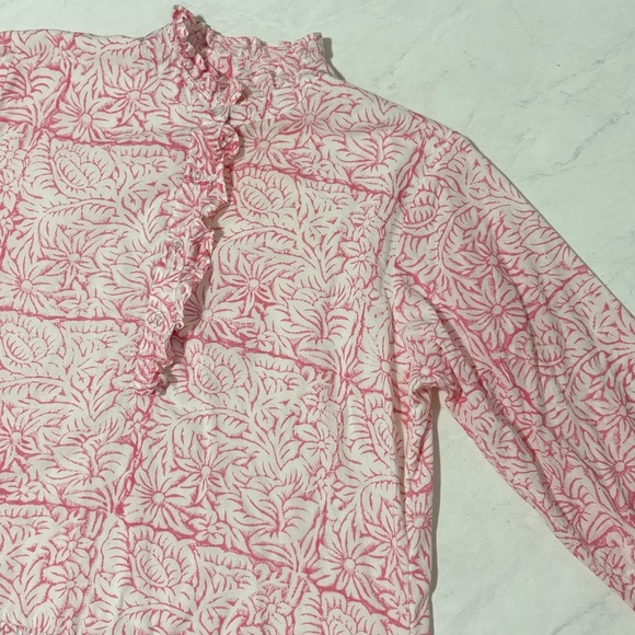 Fox & Hen Medium Pink Floral Ruffle Neck Long Sleeve Peplum Dress Feminine Boho - Picture 4 of 5